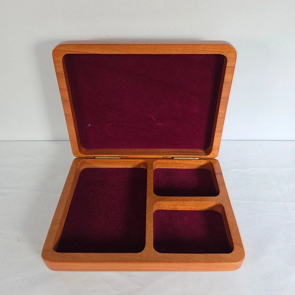 Corporate Custom Products Wooden Hummingbird Jewelry Valet Box Burgundy Velvet